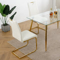 Modern Dining Chairs With Faux Leather Padded Seat Dining Living Room Chairs Upholstered Chair With Gold Metal Legs Design For Kitchen, Living, Bedroom, Dining Room Side Chairs Set Of 4 White Gold Metal