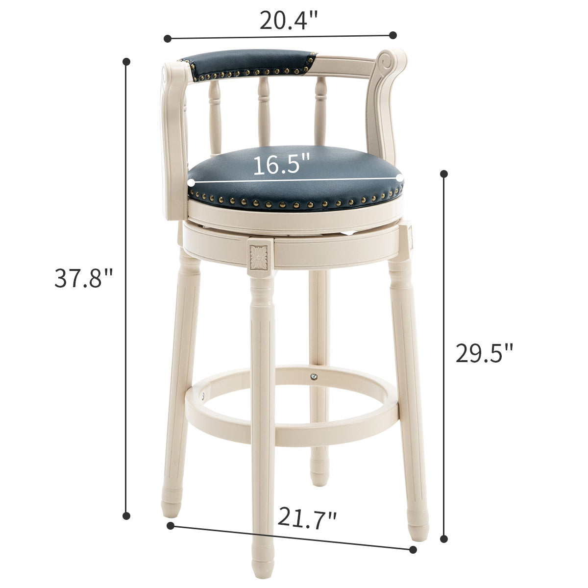 Bar Stools Seat Height 29.5'' Leather Wooden Bar Stools White Blue 1Pc Cream Blue Genuine Leather