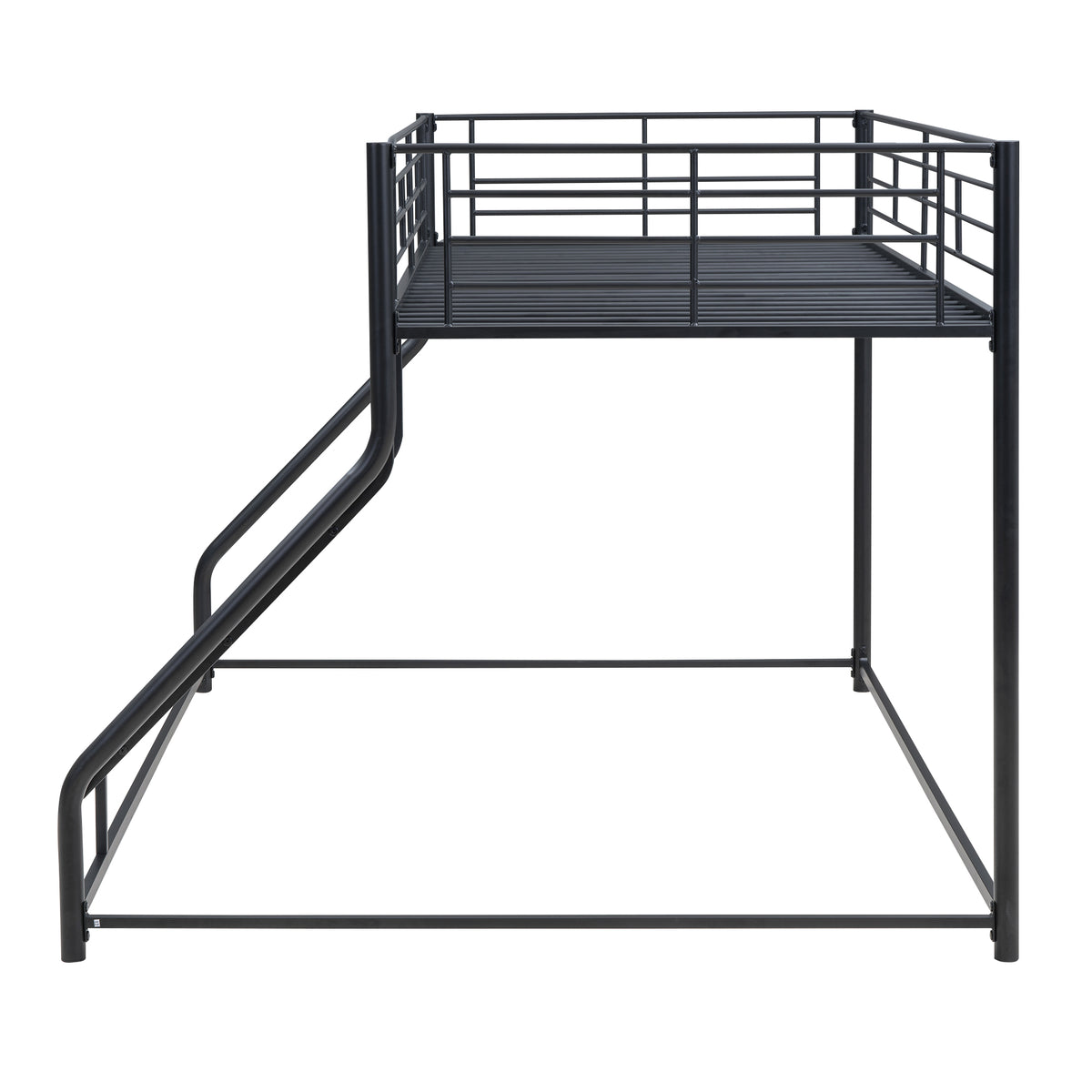 Metal Floor Bunk Bed, Twin Xl Over Queen, Black Black Metal