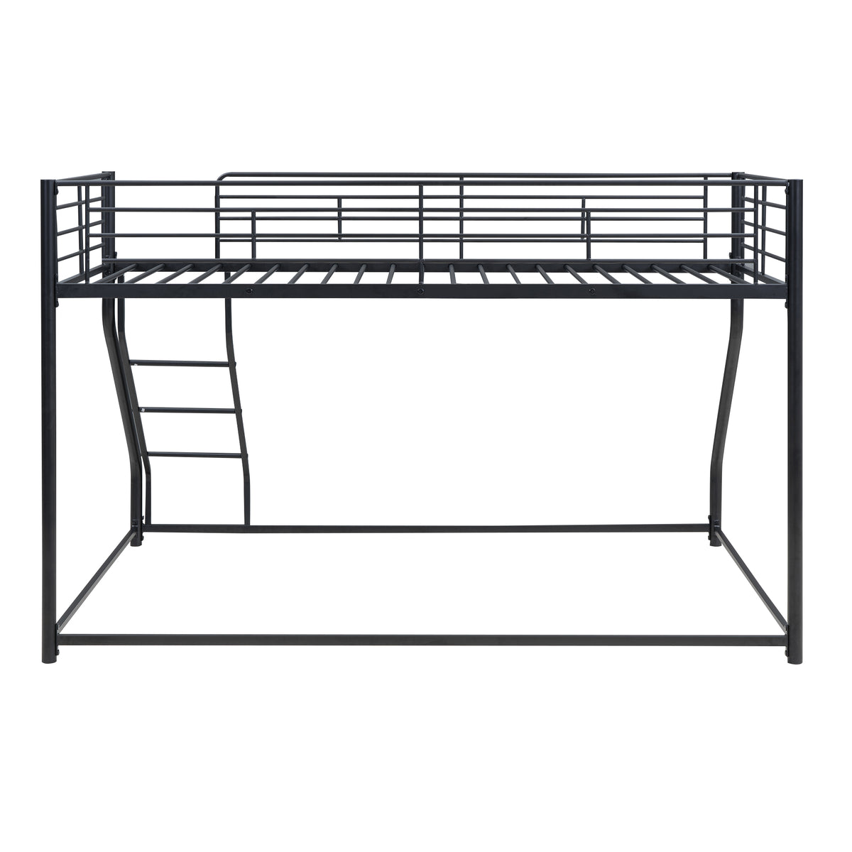Metal Floor Bunk Bed, Twin Xl Over Queen, Black Black Metal