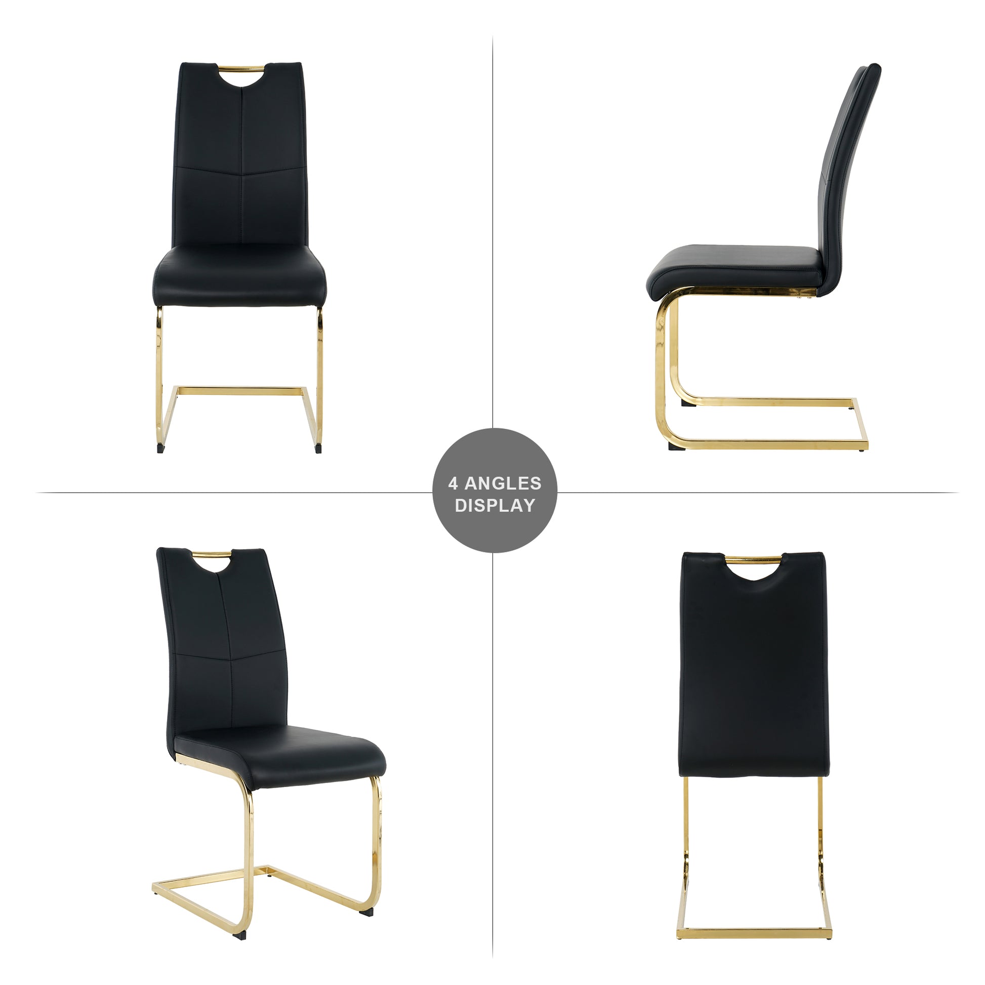 Modern Style Glass Dining Table, Elegant Transparent Design, Solid Support Base, Black Dining Chair Set, Gold Plated Chair Legs, Suitable For Restaurant Kitchen Use Set Of 9 Metal Glass Black Gold Mdf Metal