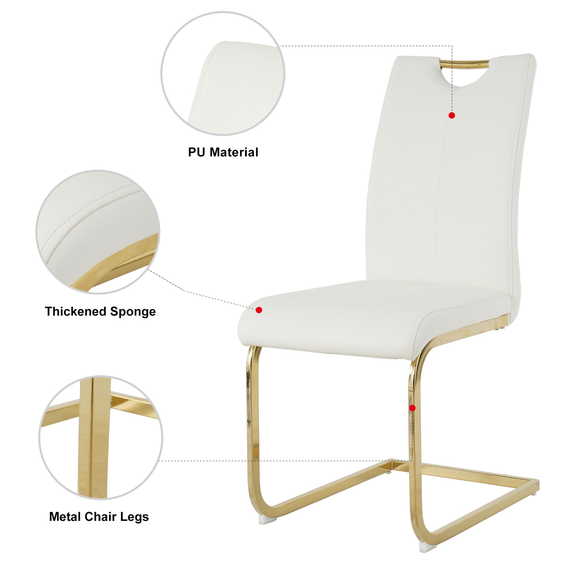 Modern Style Glass Dining Table, Elegant Transparent Design, Solid Support Base, White Dining Chair Set, Gold Plated Legs, Suitable For Restaurant Kitchen Use Set Of 5 White Gold Seats 4 Mdf Glass