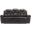 Home Theater Seating Manual Recliner Chair With Center Console And Led Light Strip For Living Room, Brown Brown Foam Faux Leather