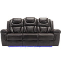 3 Pieces Recliner Sofa Sets Home Theater Seating Manual Recliner Chair With Center Console And Led Light Strip For Living Room, Brown Brown Foam Faux Leather