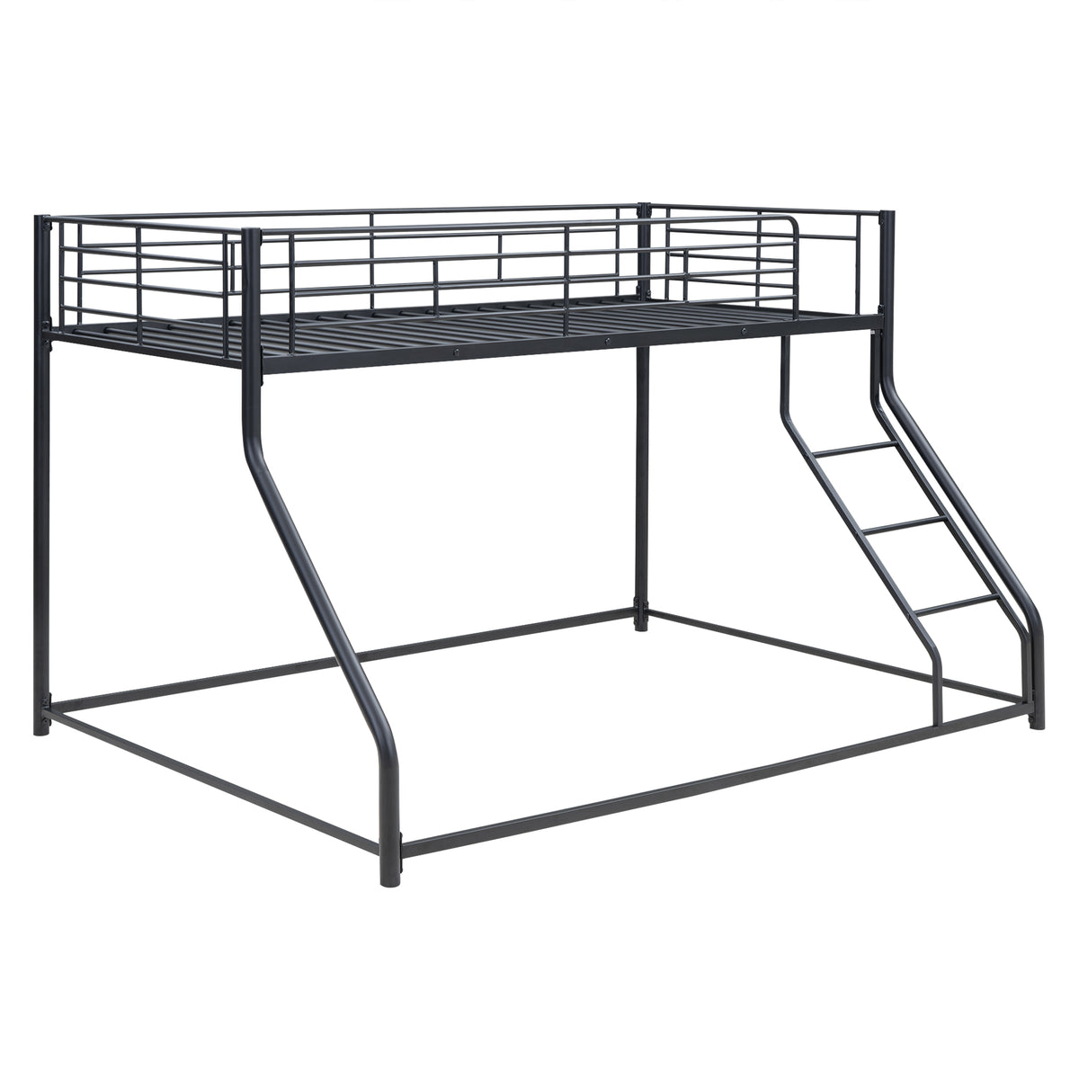 Metal Floor Bunk Bed, Twin Xl Over Queen, Black Black Metal