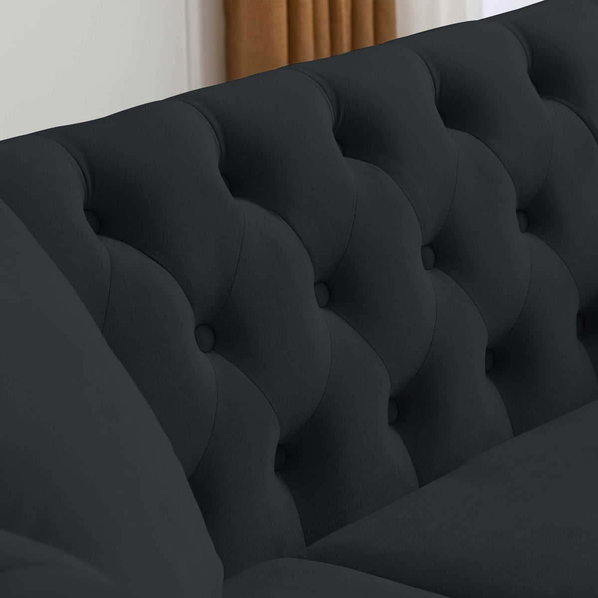 Video 80" Chesterfield Sofa Black Velvet For Living Room, 3 Seater Sofa Tufted Couch With Rolled Arms And For Living Room, Bedroom, Office, Apartment, 3S 2S Black Foam Velvet