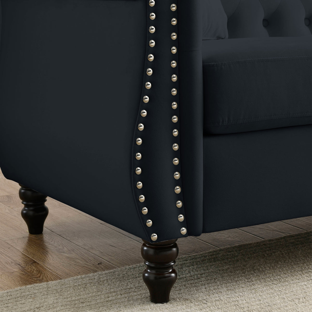 Video 80" Chesterfield Sofa Black Velvet For Living Room, 3 Seater Sofa Tufted Couch With Rolled Arms And For Living Room, Bedroom, Office, Apartment, 3S 2S Black Foam Velvet