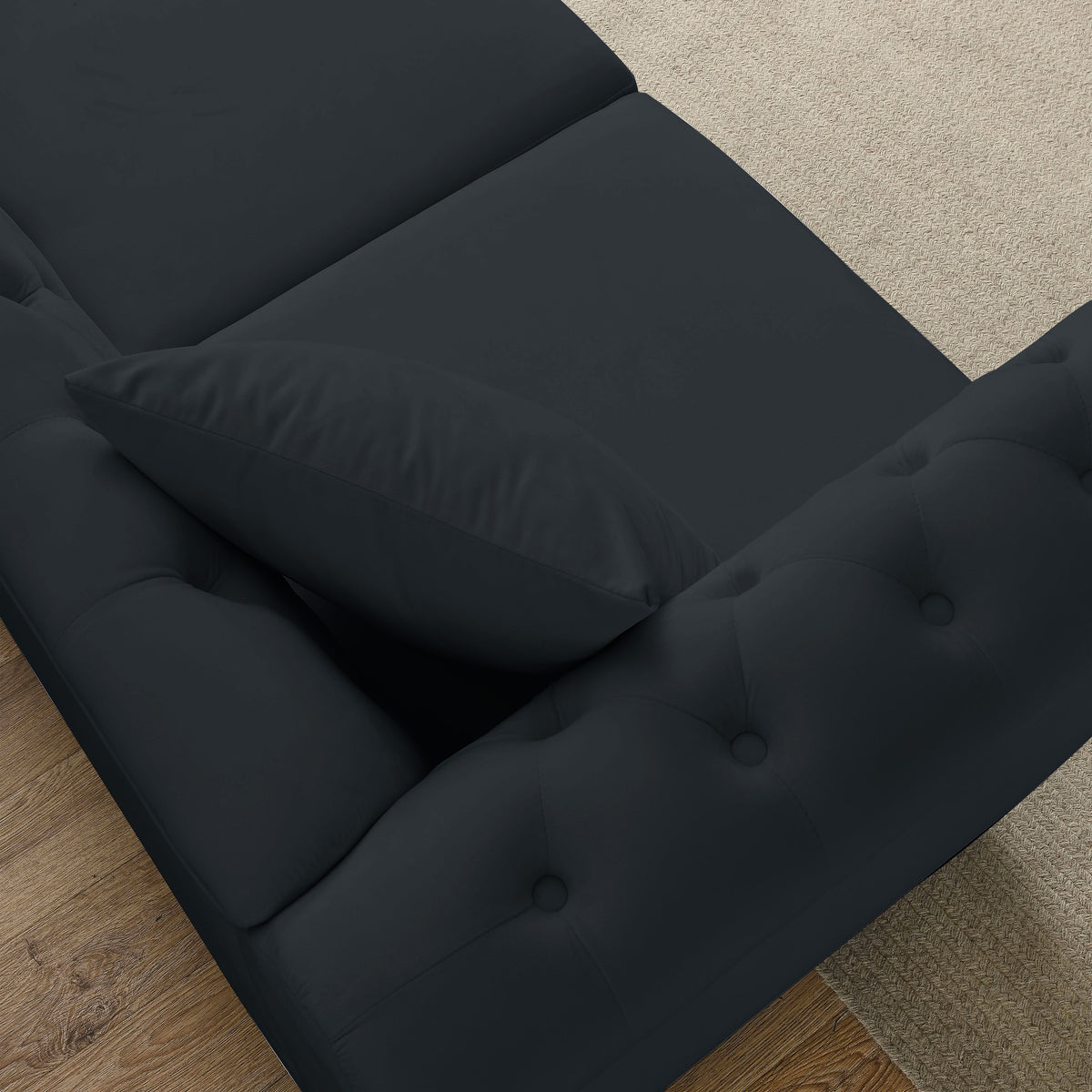Video 80" Chesterfield Sofa Black Velvet For Living Room, 3 Seater Sofa Tufted Couch With Rolled Arms And For Living Room, Bedroom, Office, Apartment, 3S With 3S Black Foam Velvet