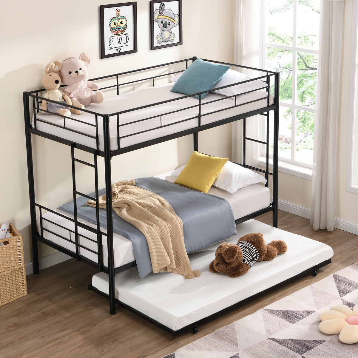 Metal Bunk Bed With Trundle Black Black Metal