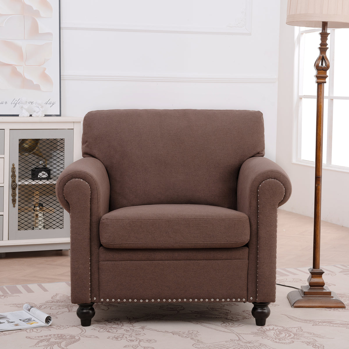 1 Seater Sofa. Brown Foam Fabric