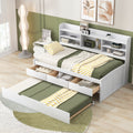 Twin Size Wooden Captain Bed With Built In Bookshelves,Three Storage Drawers And Trundle, White Wash Box Spring Not Required Twin White Washed Wood Pine
