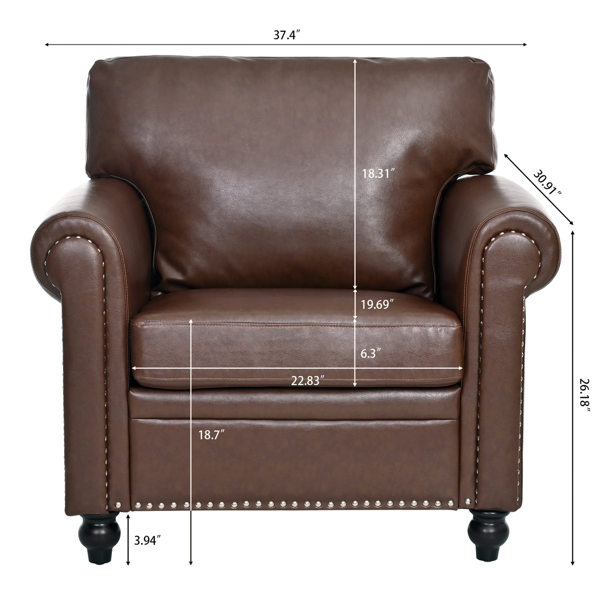 1 Seater Sofa. Brown Pu Foam Fabric