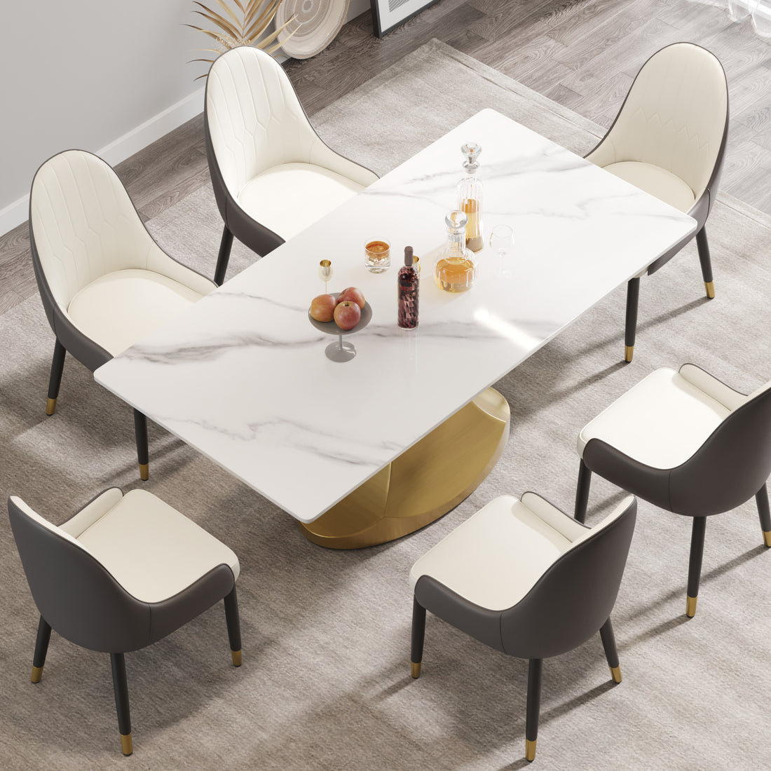 70.84 "Modern Artificial Stone White Panel Golden Stainless Steel Curved Legs Can Accommodate 6 8 People White Gold Dining Room Metal Sintered Stone