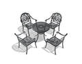Cushions In Random Colors 5 Piece Set Of Cast Aluminum Patio Furniture With Cushions Yes Dining Set Black Seats 4 Rust Resistant Frame Water Resistant Cushion Garden & Outdoor Complete Patio Sets Aluminium