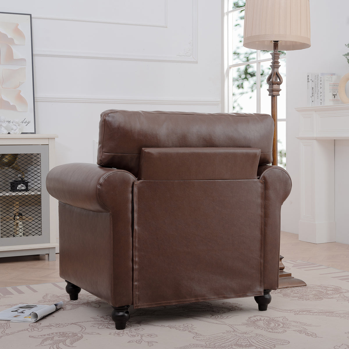 1 Seater Sofa. Brown Pu Foam Fabric