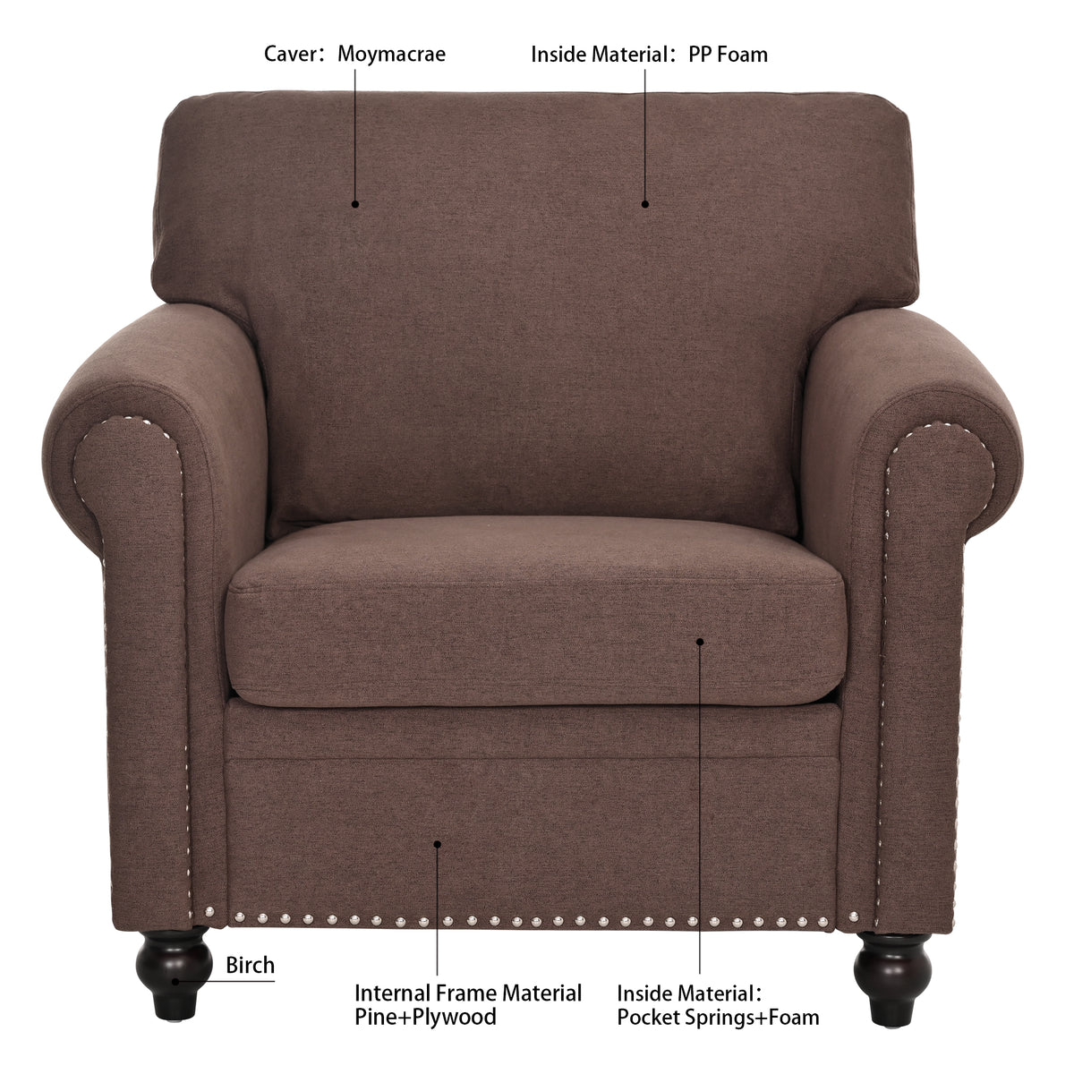 1 Seater Sofa. Brown Foam Fabric
