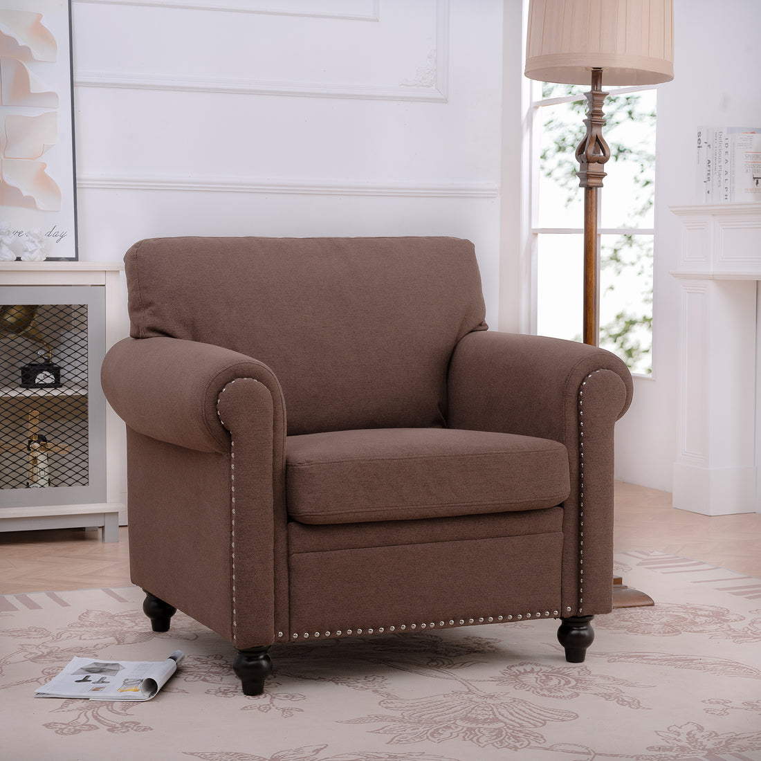 1 Seater Sofa. Brown Foam Fabric