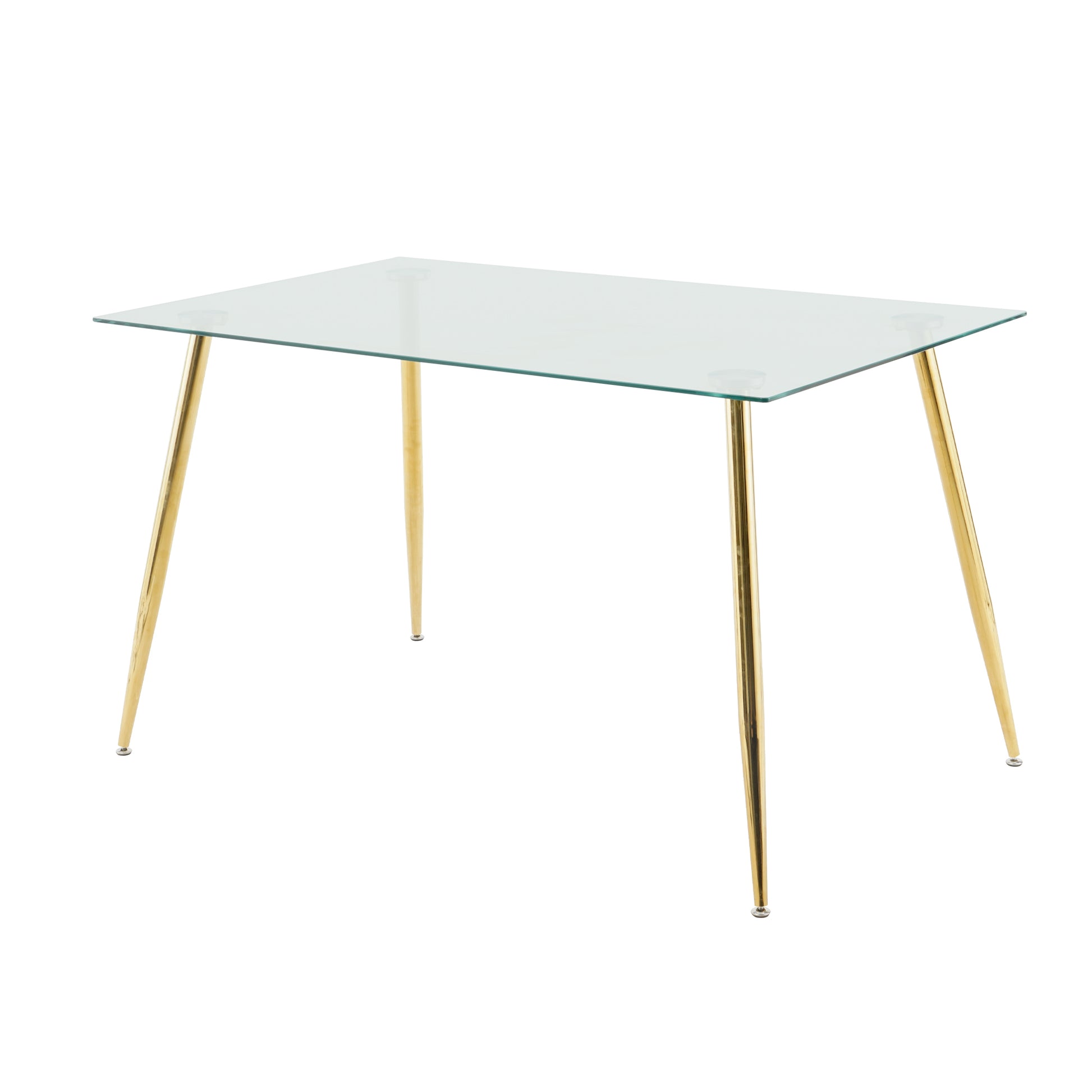 Modern Simple Rectangular Glass Dining Table, Wear Resistant Tempered Glass Countertop, Gold Plated Legs, Black Pu Dining Chair Set, Suitable For Restaurant Kitchen Use Set Of 5 Upholstered Chair