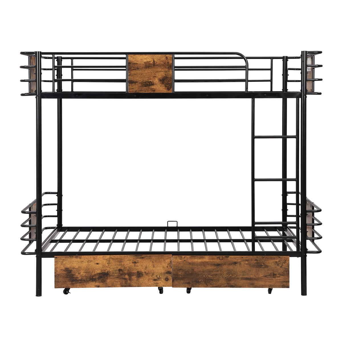 Twin Xl Over Twin Xl Metal Bunk Bed With Mdf Board Guardrail And Two Storage Drawers,Black Twin Xl Black Metal