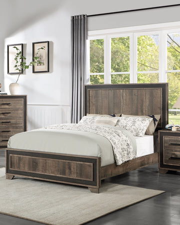 Oak Finish High Headboard 1Pc Queen Size Bed Bedroom Furniture Bedframe Panel Design Wooden Box Spring Required Queen Oak Wood Bedroom Contemporary,Modern Panel Particle Board