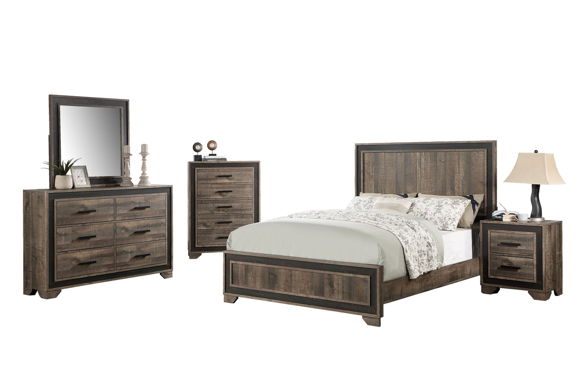 Oak Finish High Headboard 1Pc Queen Size Bed Bedroom Furniture Bedframe Panel Design Wooden Box Spring Required Queen Oak Wood Bedroom Contemporary,Modern Panel Particle Board