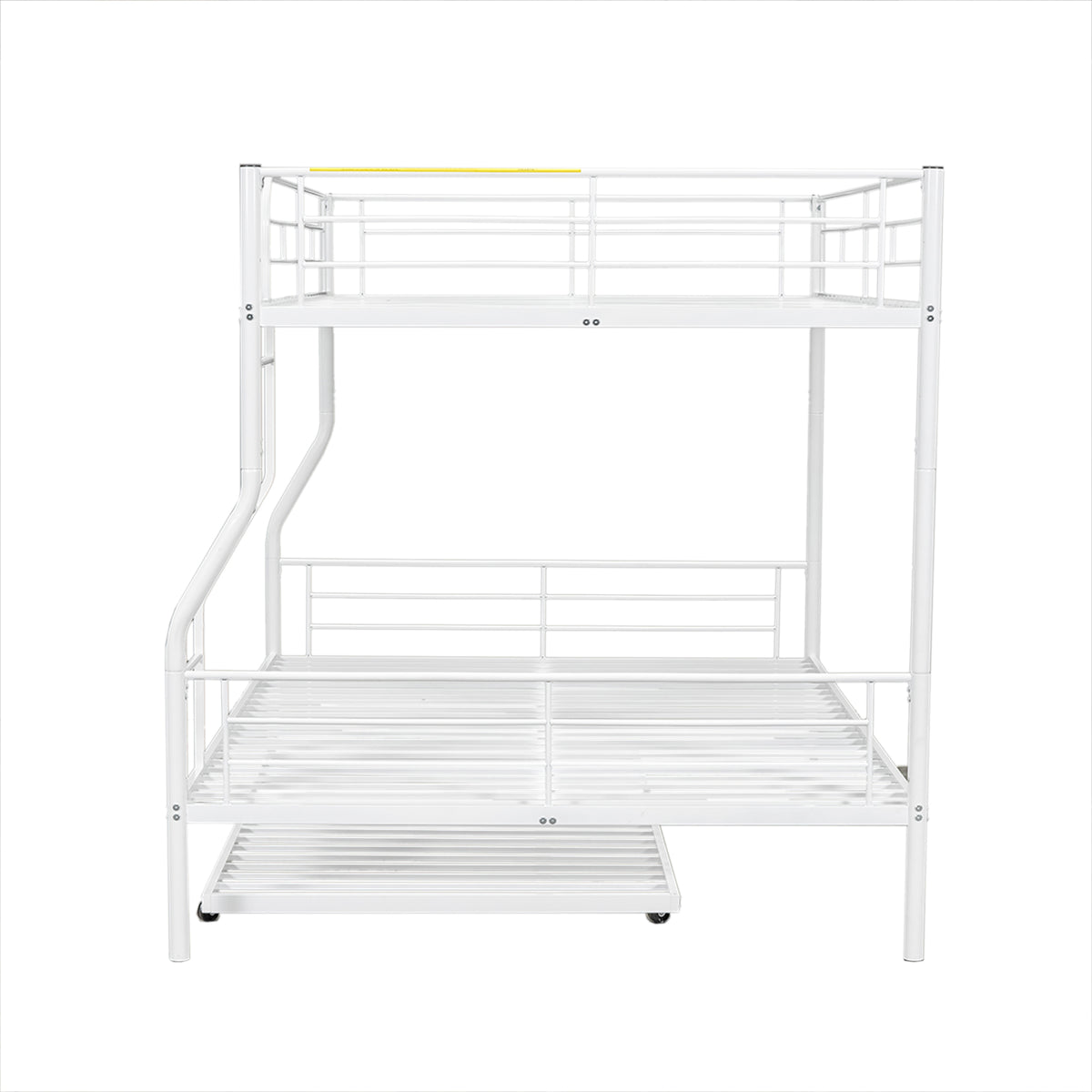 Full Xl Over Queen Metal Bunk Bed With Trundle, White Full Xl White Iron