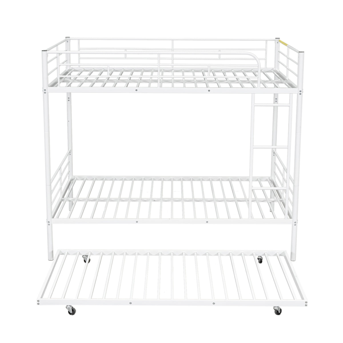 Full Over Full Metal Bunk Bed With Trundle, White White Iron