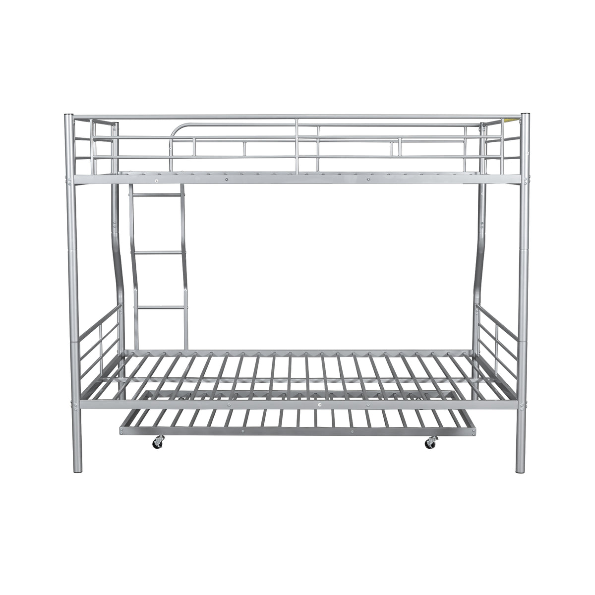 Full Xl Over Queen Metal Bunk Bed With Trundle, Silver Full Xl Silver Iron