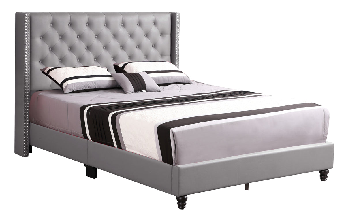Julie G1912 Qb Up Queen Upholstered Bedlight Grey Light Grey Foam Pu