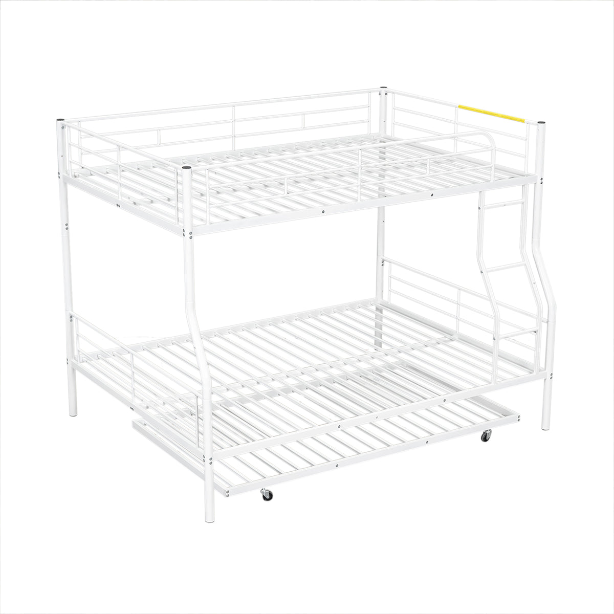 Full Xl Over Queen Metal Bunk Bed With Trundle, White Full Xl White Iron