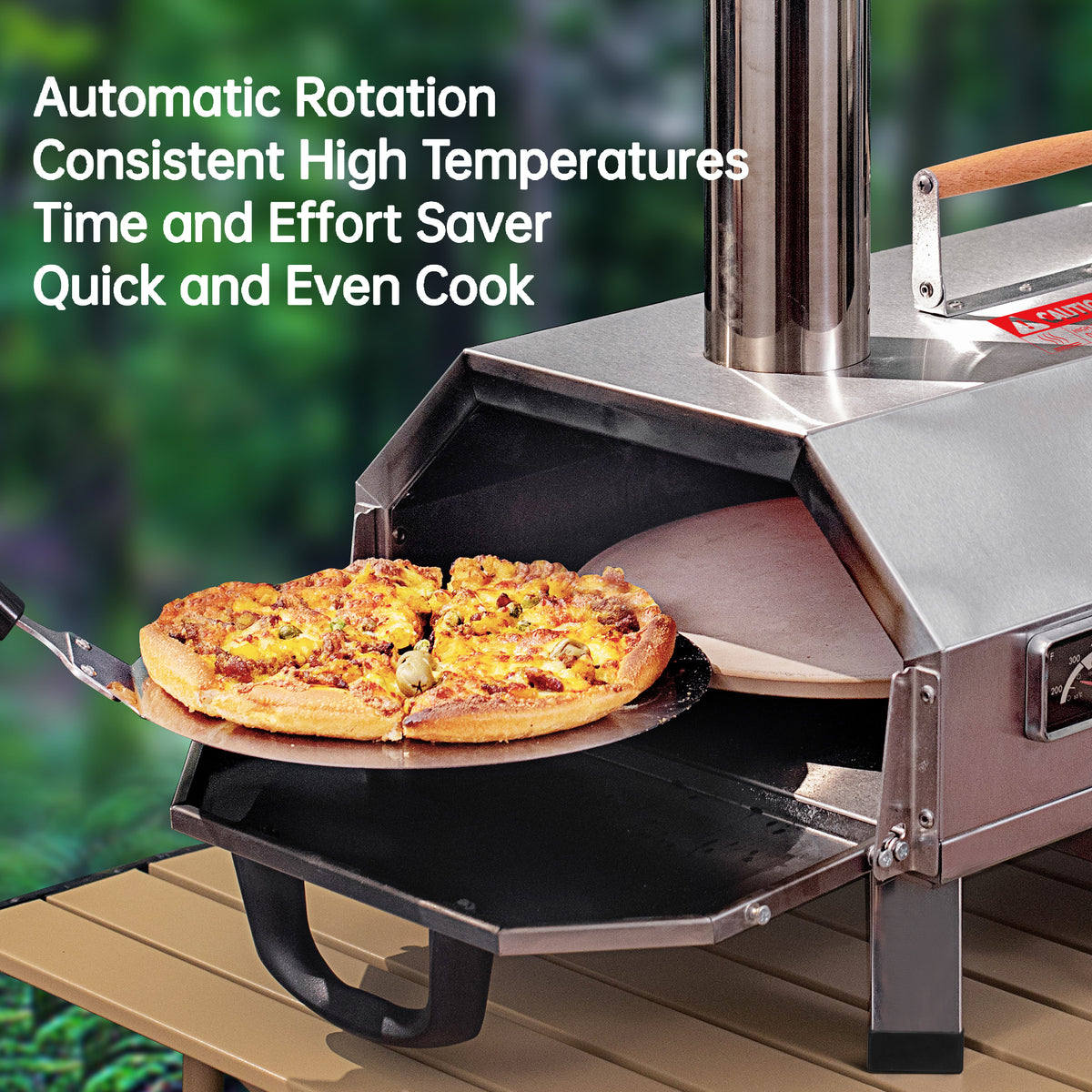 Stainless Steel Pizza Oven Outdoor 12" Automatic Rotatable Pizza Ovens,Portable Wood Fired Pizza Oven Pizza Maker With Timer, Built In Thermometer,Pizza Cutter & Carry Bag Silver Garden & Outdoor American Design Stainless Steel Stainless Steel