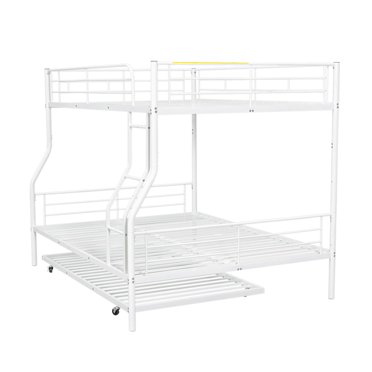 Full Xl Over Queen Metal Bunk Bed With Trundle, White Full Xl White Iron