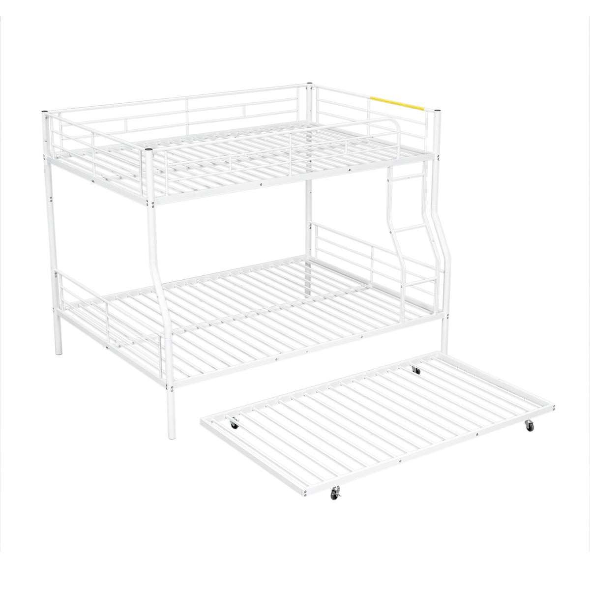 Full Xl Over Queen Metal Bunk Bed With Trundle, White Full Xl White Iron