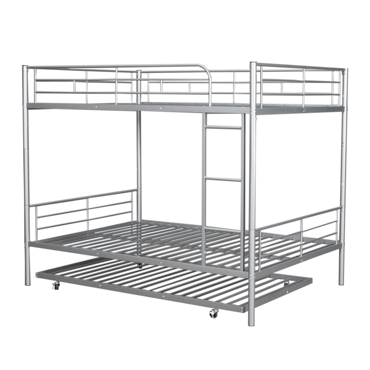 Full Over Full Metal Bunk Bed With Trundle, Silver Silver Iron