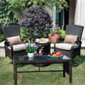 Outdoor Patio Furniture 1 Coffee Table With Clear Tempered Glass Brown Rattan