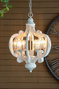 Farmhouse Chandelier, 6 Light Wood Chandelier Pendant Light Fixture With Adjustable Chain For Dining Room Living Room Entryway, Bulb Not Included Cream Mdf Metal