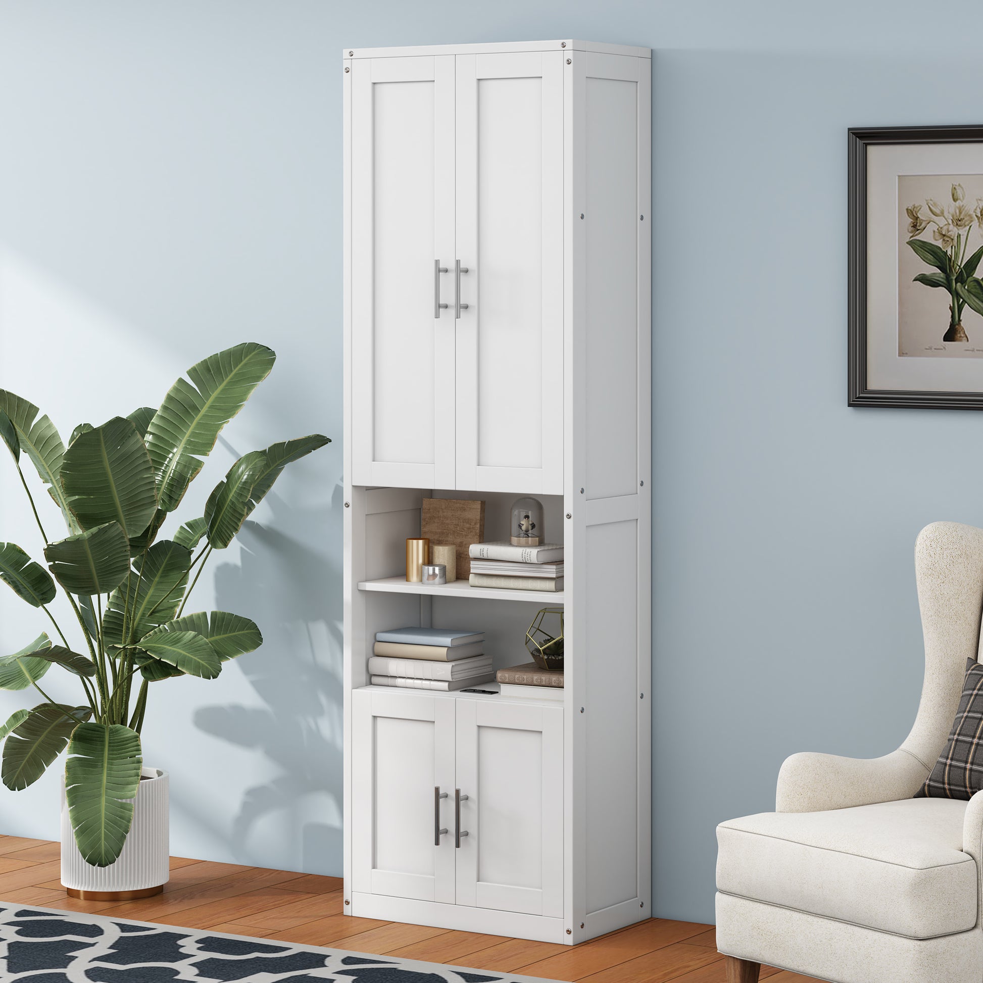 Queen Size Murphy Bed With 1 Side Cabinet Storage Shelf, 68 Inch Cabinet Bed Folding Wall Bed With Desk Combo Perfect For Guest Room, Study, Office,White Old Sku:Bs300491Aac Box Spring Not Required Queen Antique Grey White Wood White Pine Murphy Solid