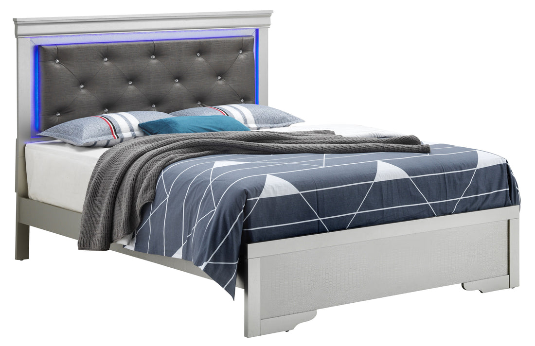 Elegant Transitional Full Bed In Silver Champagne Champagne Particle Board