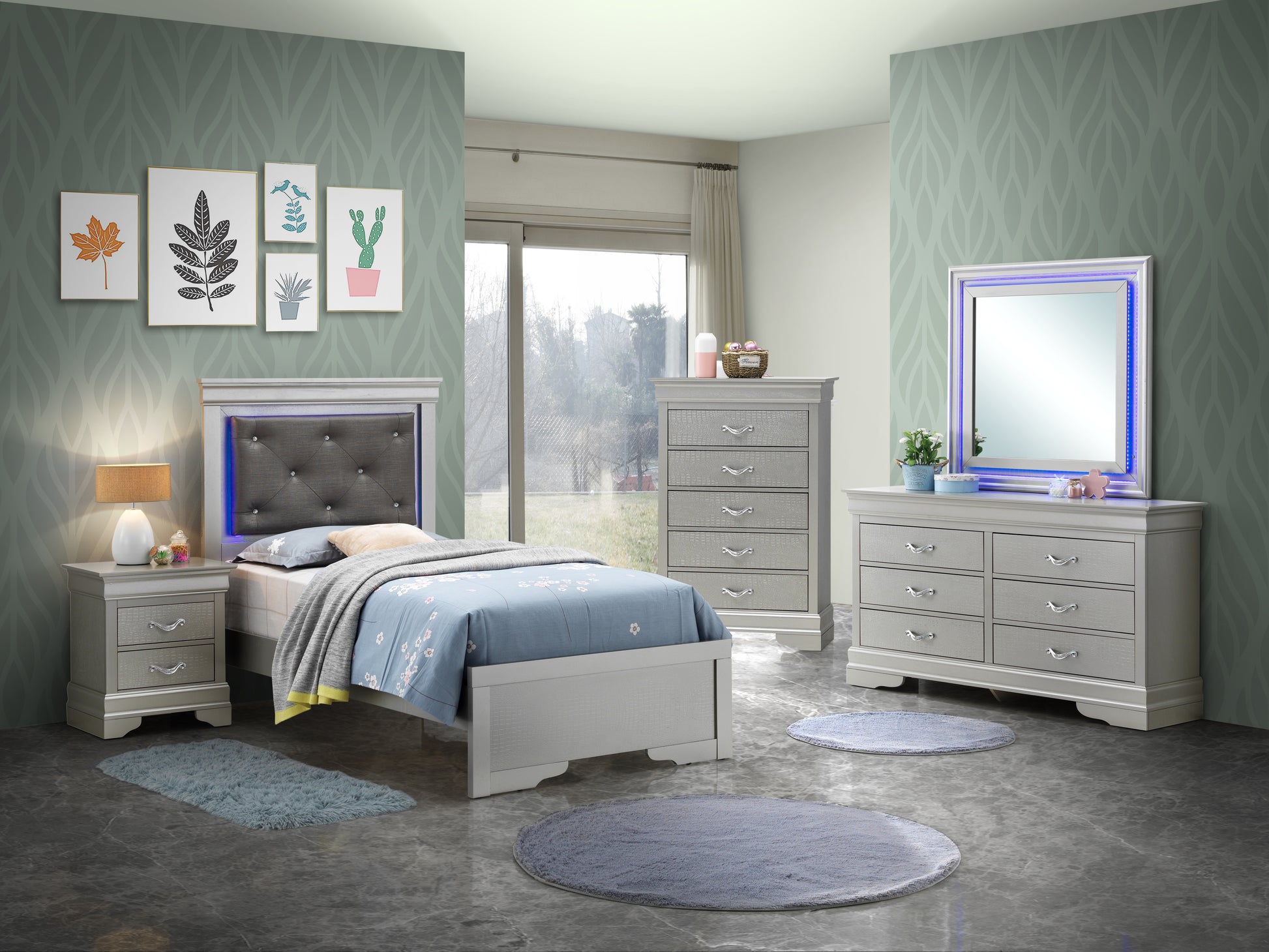 Lorana G6500B Tb2 Twin Bedsilver Champagne Twin Champagne Bedroom Panel Particle Board