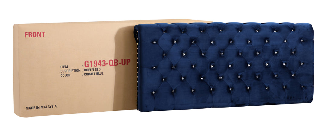 Transitional Navy Blue Upholstered Bed Navy Blue Foam Velvet