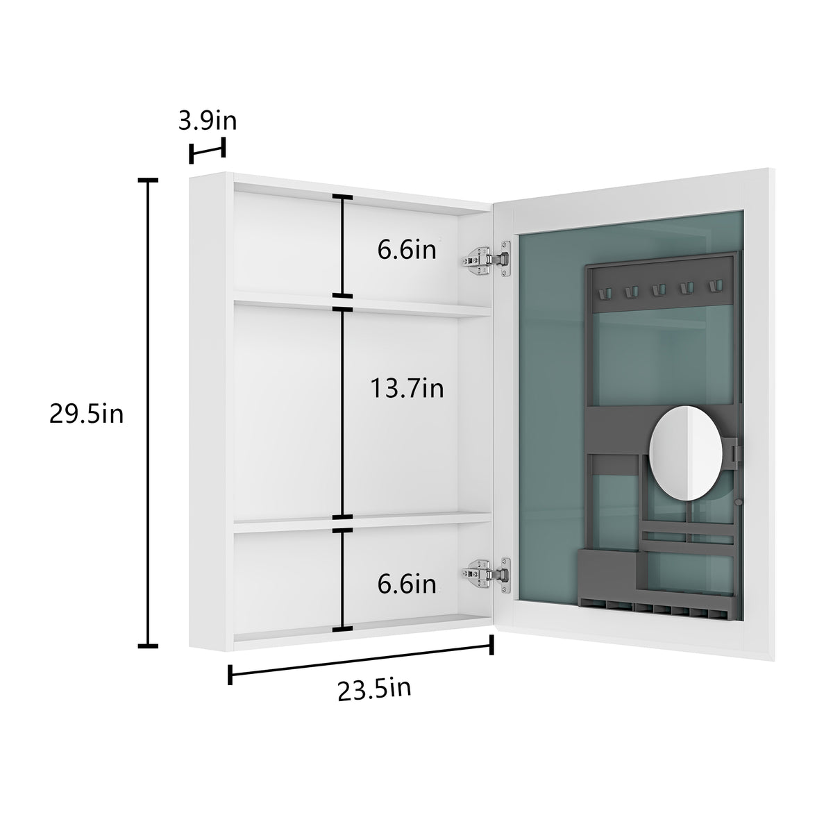 24" W X 30" H Single Door Bathroom Medicine Cabinet With Mirror, Recessed Or Surface Mount Bathroom Wall Cabinet, Beveled Edges,Silver White Engineered Wood