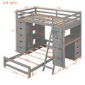 Twin Over Twin Bunk Bed With Led Light And Usb Ports, Gray Twin Gray Plywood
