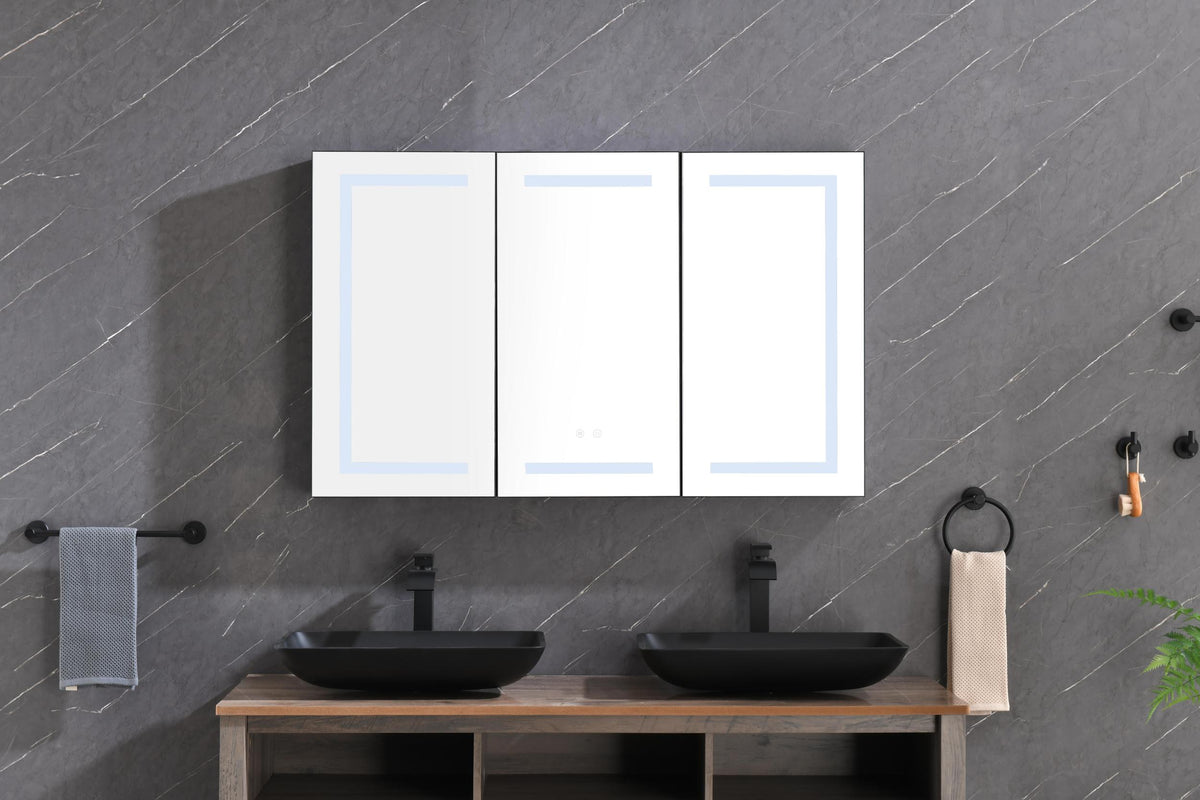 48*30 In Led Mirror Lighted Medicine Cabinet With Lights, Led Medicine Cabinet W Defogger, Dimmer, 3X Makeup Mirror, Outlets & Usb Matte Black Aluminium