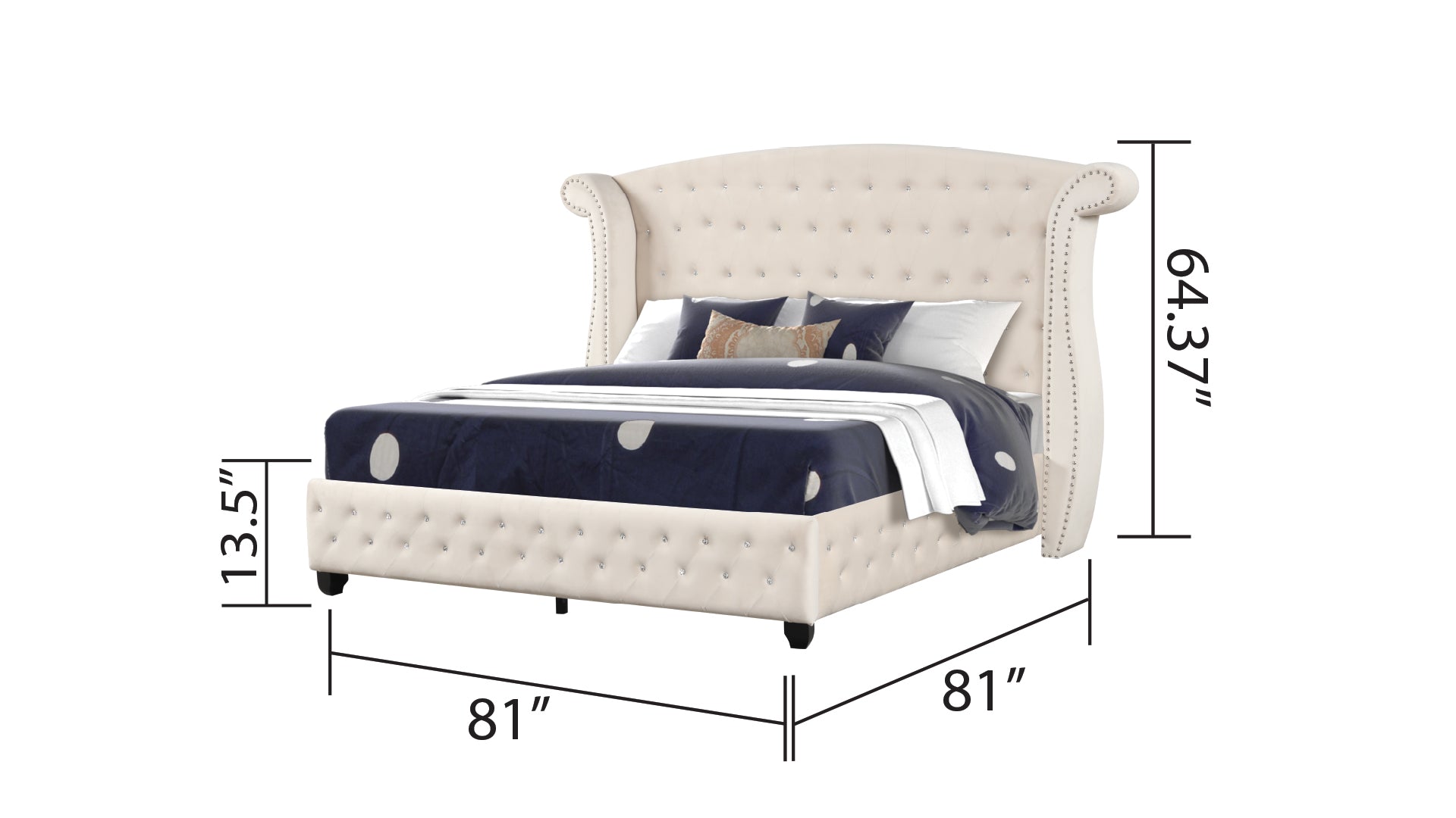 Sophia Crystal Tufted King 5 Pc Vanity Bedroom Set Made With Wood In Cream Box Spring Not Required King Cream Wood 5 Piece Set Bedroom Contemporary,Modern Upholstered Velvet Tufted Wood