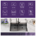 33X22 Inch Gunmetal Black Topmount Double Bowl Workstation Kitchen Sink 18 Gauge Stainless Steel With Black Faucet Gunmetal Black Stainless Steel