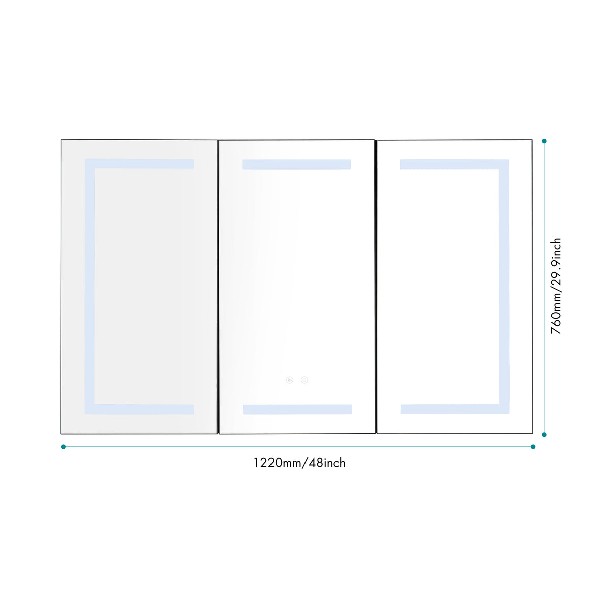 48*30 In Led Mirror Lighted Medicine Cabinet With Lights, Led Medicine Cabinet W Defogger, Dimmer, 3X Makeup Mirror, Outlets & Usb Matte Black Aluminium