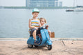 6V Licensed Vespa Scooter Motorcycle With Side Car For Kids, Blue Blue Chrome