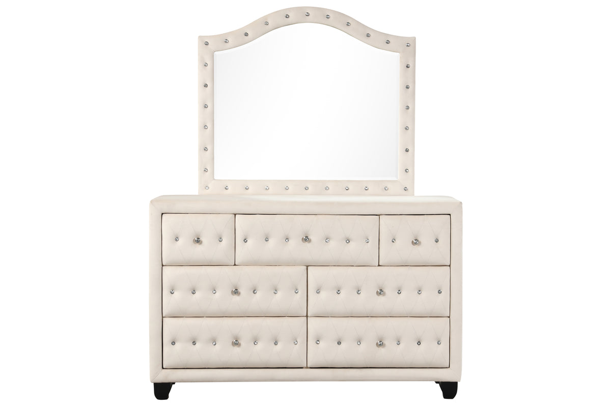 Sophia King 5 Pc Bedroom Set Made With Wood In Cream Box Spring Not Required King Cream Wood 5 Piece Set Bedroom Bed Included,Chest Included,Dresser Included,Mirror Included,Nightstand Included Contemporary,Modern Upholstered Velvet Tufted Wood