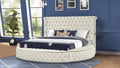 Modern Style King Bed With Usb Charger & Made With Wood In Cream Box Spring Not Required King Cream Wood Bedroom Modern Slat Beds Upholstered Velvet Wood