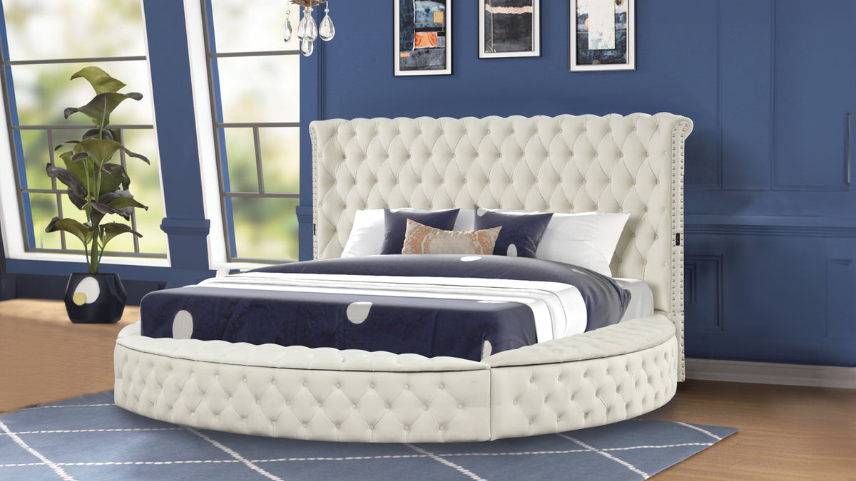 Modern Style King 4Pc Bedroom Set With Usb Ports & Made With Wood In Cream Box Spring Not Required King Cream Wood 4 Piece Set Bedroom Bed Included,Dresser Included,Mirror Included,Nightstand